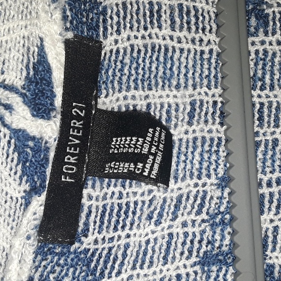 Boho Chic Tribal print Hooded Sweater Duster length blue white - Picture 7 of 11